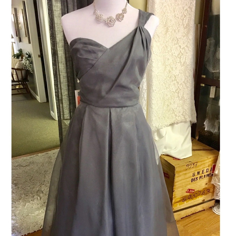 Alfred Angelo 7342L One‎ Shoulder Gown Prom Formal Bridesmaid Dress 14 Gray